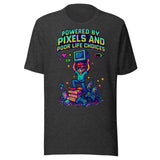 Powered By Pixels and Poor Life Choices Gamer Shirt